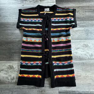 Vintage 1970s Womens montage Hippie Knit Aztec Knit Short Sleeve Cardigan‎ Rare